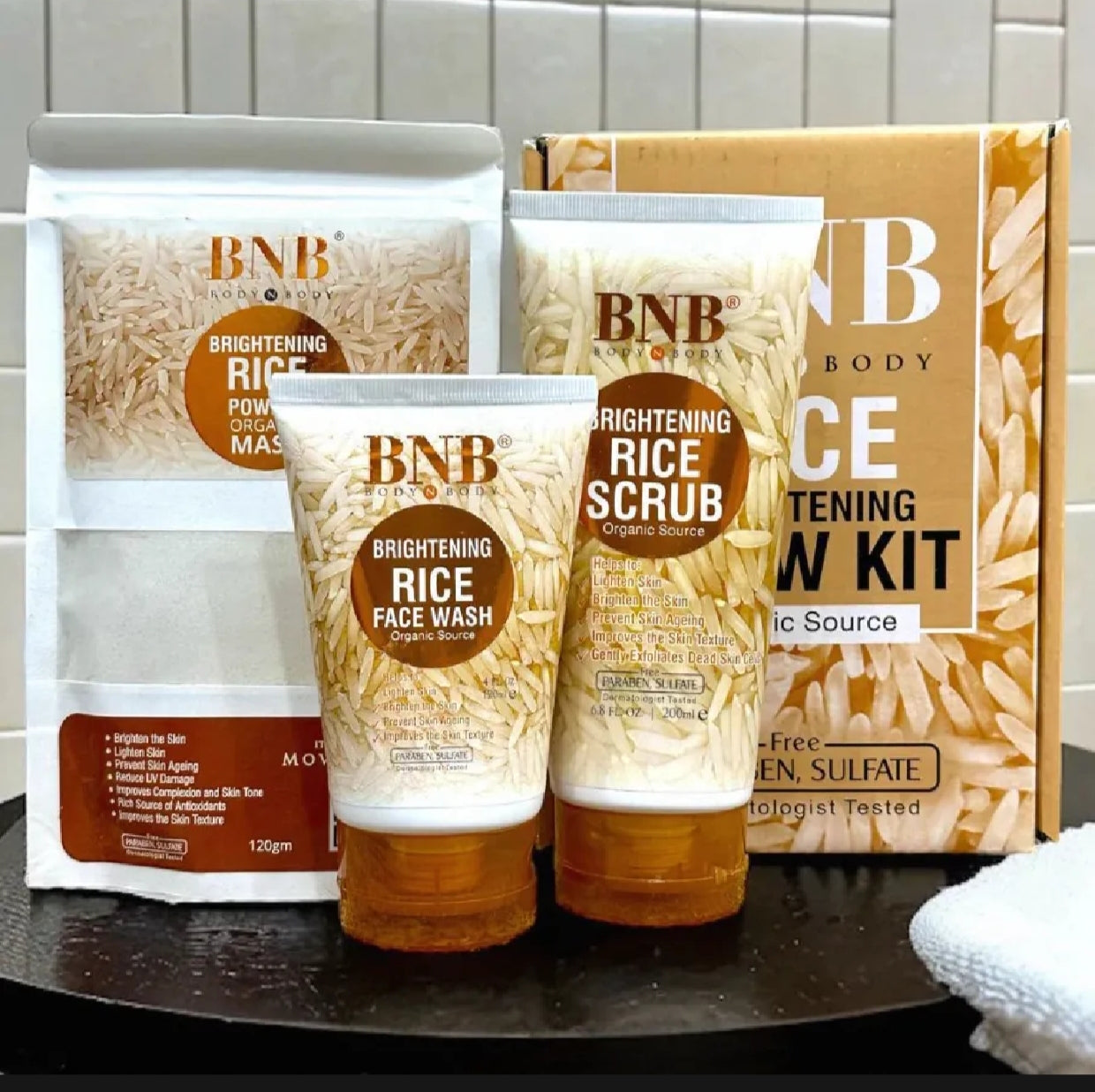 Rice facial kit 3 in 1 organic brightening glow Korean Face Scrub + Face mask + Face Wash..