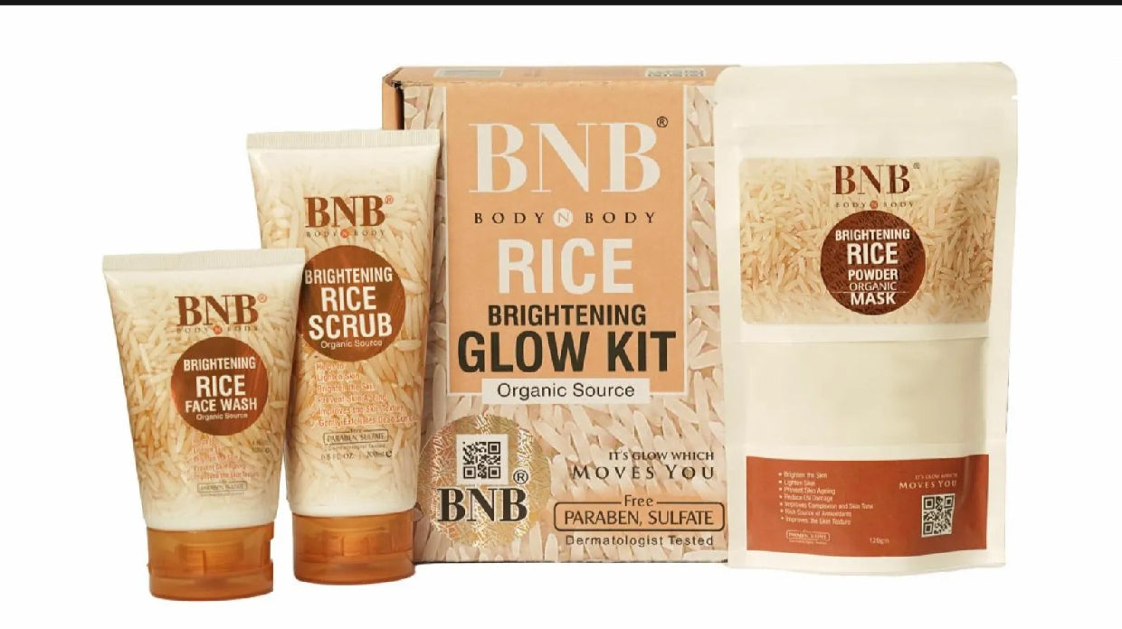 Rice facial kit 3 in 1 organic brightening glow Korean Face Scrub + Face mask + Face Wash..